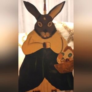 Vintage Hand painted Metal Bunny Candlestick.
